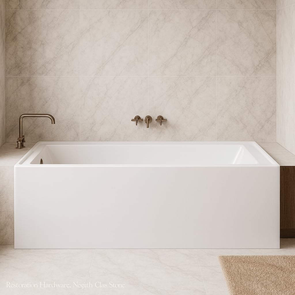 Carver Tubs - ALL6636 - Modern Acrylic Fiberglass Alcove Soaking Bathtub - Rectangular Water Massage Bathtub - White Rectangle Tub W/Left Chrome Drain - Deep Relaxing Soak - 66” L x 36” W x 20.5” H