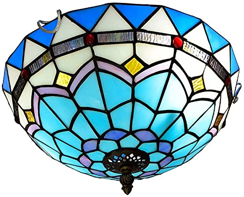 Plafonnier Tiffany en verre coloré : luminaire de style méditerranéen fait main pour couloir