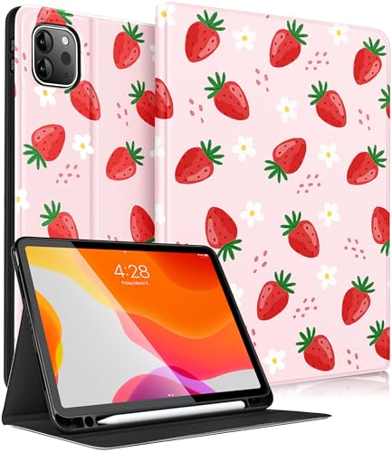 Funda iPad Air 13 2024 kawaii de fresas para estudiantes y chicas creativas