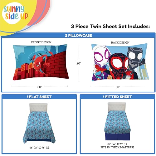 Image of Sunny Side Up Kids Sheet Set Includes Sheets and Pillow Cover - 100% Microfiber Bedding and Room Decor, Blue - Spiderman, 3 Piece Twin