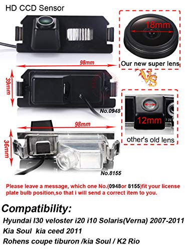 Super HD CCD Sensor Vehicle 170 Wide Angle Night Vision Rear View IP68 Reverse Camera for Hyundai i30 veloster i20 i10 Solaris(Verna)/Kia Soul/ceed/Rohens coupe tiburon/K2 Rio (No.8155(98 * 36mm)) - Image 4