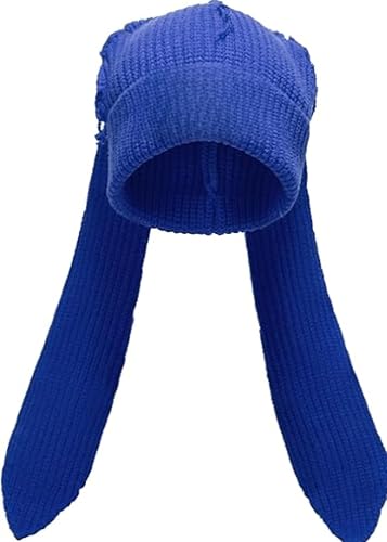 YEKEYI Long Ears Funny Hat Knit Beanie Hats Cute Bunny Winter Cap Warm Knit Rabbit Crochet Skull Cap - Blue