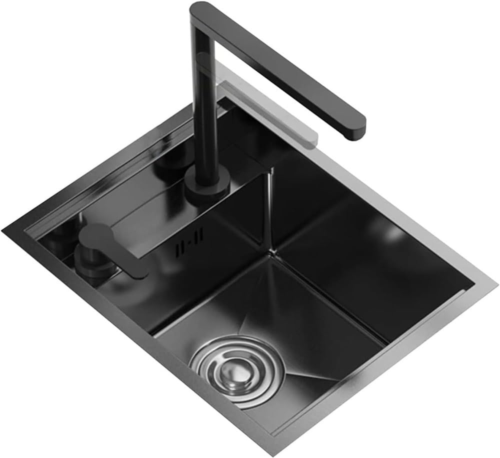 Évier caché noir en inox 304 parfait pour optimiser un studio ou garde-manger