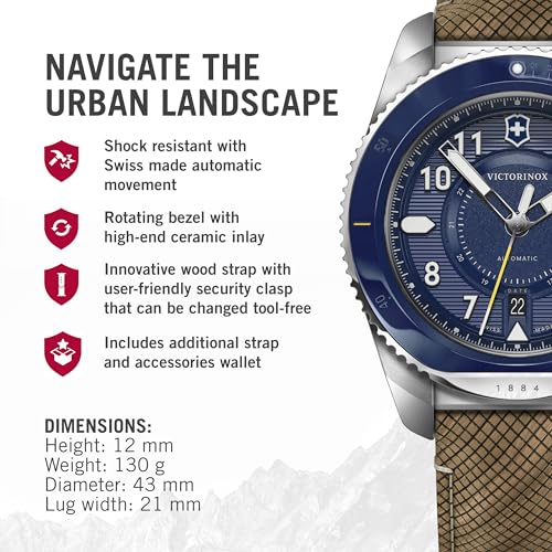 Victorinox Wood Journey 1884, Automatic Swiss Made Men's Analog Watch, Blue Dial, 43 Mm, Water Resistant Up To 200 M, Sellita Sw 200-1 Movement, Wrist Watch For... - Image 2