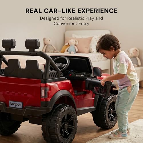 Image of Baybee RoverX Battery Operated Jeep for Kids with Parental Control | Baby Ride On Electric Car with RGB Lights, Music & Swing Mode | Rechargeable Battery Car for Kids 2 to 6 Years (Metallic Red)