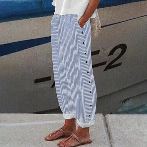 Generisch Palazzo linnen broek met hoge taille wijde pijpen voor dames