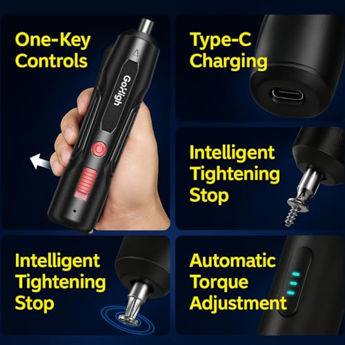 Image of GoHigh PowerPlus Electric Screwdriver - 32 Bits, 4.2V Cordless, 1Hour Fast Charge, Auto Torque, Magnetic Grip | Ideal for Furniture, Electronics & DIY | 1Year Warranty