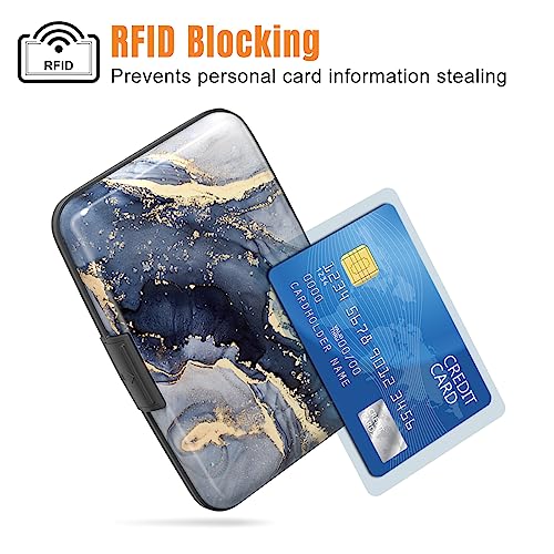 Image of Rimilak Aluminuml Credit Card Holder, Mini Credit Card Wallet RFID Blocking Slim Metal Hard Case for Women Men, Grey Gold Mable