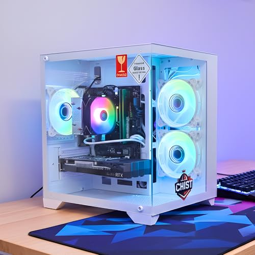 Image of CHIST Gaming Desktop PC, AMD Ryzen 5 5500, 16GB DDR4, 512GB Nvme SSD, Liquid Cooling with RGB Fans Wi-FI Bluetooth Card,Windows 11 Pro White (RTX 3060 12GB DDR6)