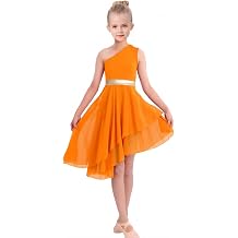 ORIDOOR Oblique Shoulder Praise Dance Costume for Girls, Metal Irregular Worship Ceremony Lyrical Dance
