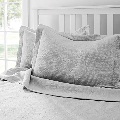 Bed Inc Royal Borough Luxuriously Textured Matelasse Bedspread - Light Weight Reversible 100% Cotton Quilt Coverlet Set & Shams With Envelope Closure - Oeko-Tex® Certified - 3 Pieces (Grey, King) #TOP6