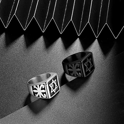 Star of David Ring for Men - Stainless Steel Talisman Seal Solomon Magen Judaic Hanukkah Band Hexagram Six-Pointed Jewish Jerusalem Black Signet Protection Amulet Rings SR0026B-12