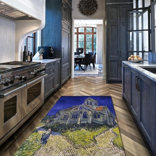 Tapis l'église d'Auvers 1890 Rétro Tapis une pièce artistique extra large
