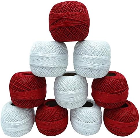 Crochet Cotton 10 Pcs Thread Yarn Knitting Embroidery Tatting Skein Craft Red & White