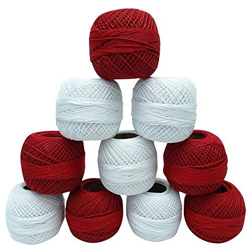 Crochet Cotton 10 Pcs Thread Yarn Knitting Embroidery Tatting Skein Craft Red & White