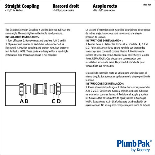 Plumb Pak PP55-4W Straight Extension Sink Drain Coupling, 1-1/2 in, Slip, Plastic, 1-1/2\", White - Thumbnail 3