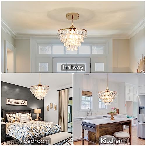 Luupyia Rose Gold Crystal Pendant Light Mini Crystal Chandelier, 47.24 Inch Height Adjustable, Modern Crystal Chandelier Crystal Hanging Light Hallway Bedrooom Light Fixtures E26 thumb #1