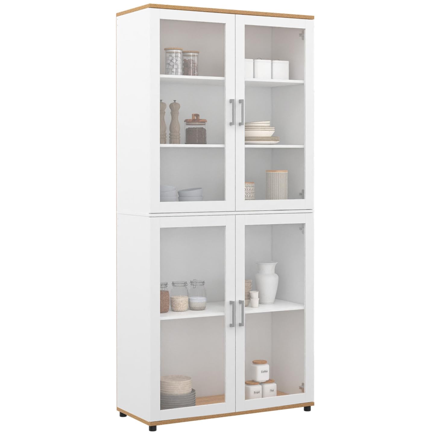 IDMarket - Vitrine Buffet Haut H. 176 cm vaisselier VITO Blanc et Bois