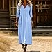 Cotton Linen Casual Dress for Women 3/4 Sleeve V Neck Button Loose Fit Dress Business Casual Fashion Midi Dresses S-2XL Blue