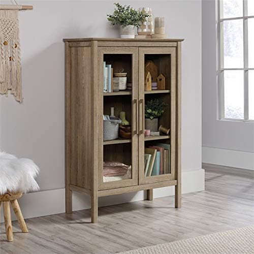Sauder Anda Norr Display Cabinet, L: 31.77" x W: 16.02" x H: 50.2", Sky Oak Finish
