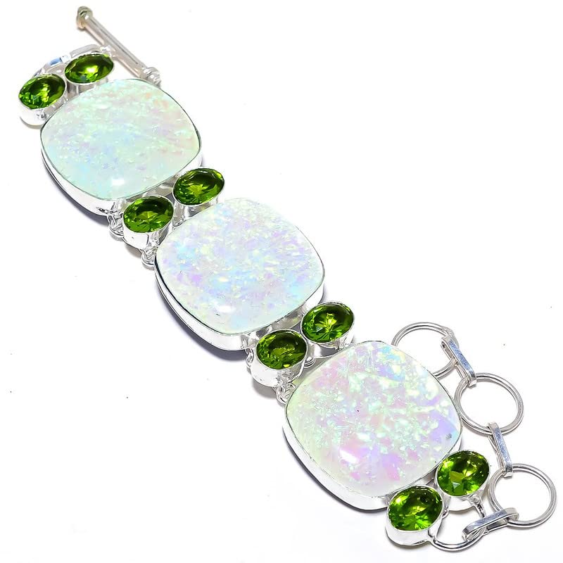 Bracelet opale triplet et quartz améthyste verte, le cadeau artisanal idéal pour elle