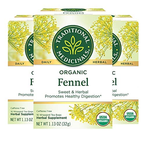 Traditional Medicinals Organic Fennel Herbal Tea, Promotes Digestive Health, (Pack of 3) - 48 Tea Bags Total