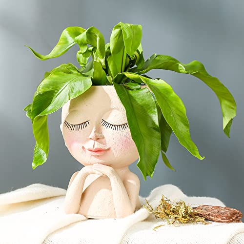 Cute Succulent Planter, Face Planter Flower Pot, Kawaii Head Planters -Unique Outdoor Indoor Planter, with Drainage Hole - Image 4