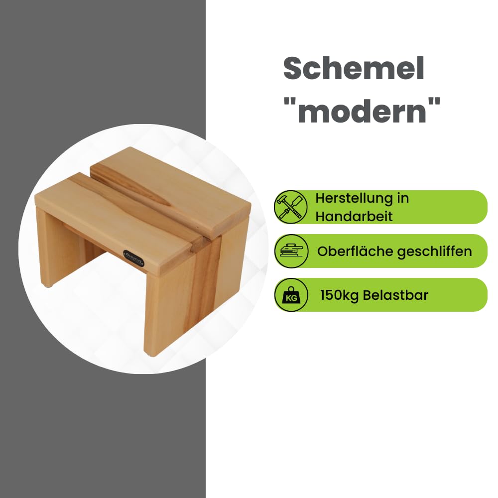 Tritthocker modern aus Buchenholz, Nachhaltige und stabile Fußbank, geölt, Moderne Form, LxBxH: 33x28x24cm, bis 150kg belastbar - Handgefertigt in Deutschland