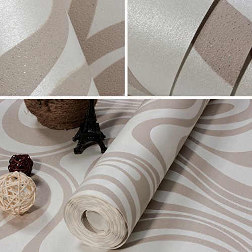 KeTian moderne luxuriöse abstrakte 3D-Kurventapete Vlies Beflockungsstreifen für Wohnzimmer/Schlafzimmer Tapetenrolle 0,7 m (2,29 'W) x 8,4 m (27,56 'L) = 5,88 ㎡ (63,11 m²) (cremefarben&silber&grau)