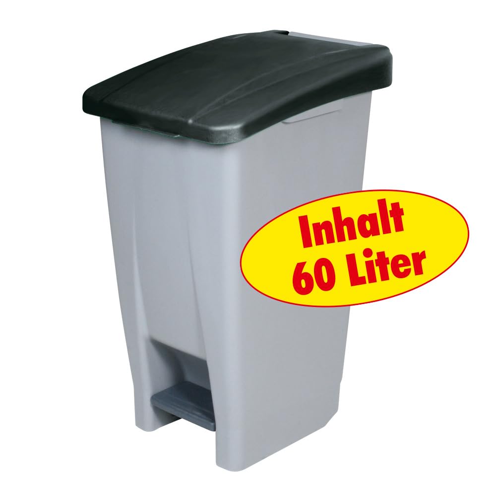 BRB Tretabfalleimer mit Rollen, Inhalt 60 Liter, HxBxT 700x380x490 mm (grau/schwarz)