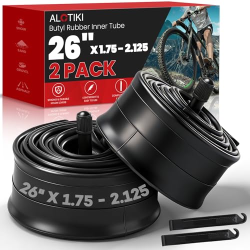 ALOTIKI 26x1.75/2.125 Inner Tube 2 Pack 26 inch Bike Tube with Schrader Valve Bike Tube Premium Butyl Rubber Bicycle tire Tube for Mountain Bikes and Ebike Electric Bicycle