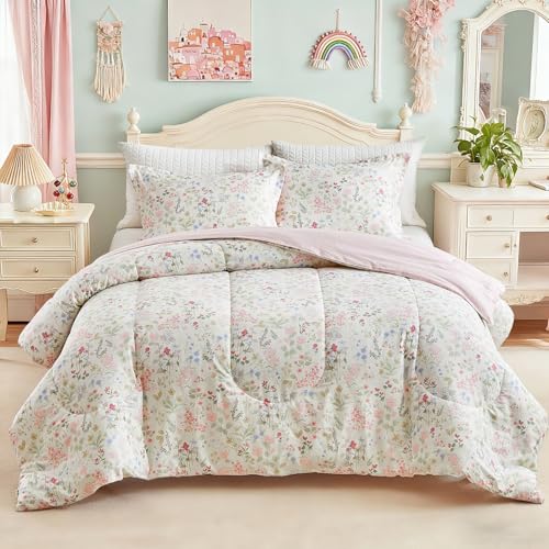 Joyreap 3pcs Floral Cotton Comforter Set for Girls, Flowers n Leaves Pink Design, Queen Size Soft Cozy Lightweight Cotton Bedding Comforter Set for All Seasons- 88x88 inches by Joyreap - Image 3