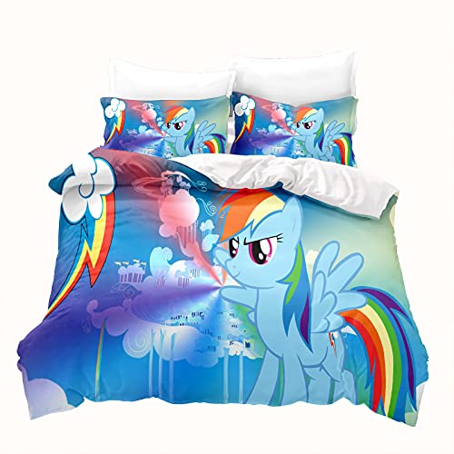 LKFFHAVD Anime My Little Pony Parure de lit – Parure de lit My Little Pony avec housse de couette et taie d'oreiller, impression 3D, microfibre, 135 x 200 cm (140 x 210 cm, 10)