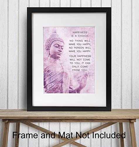 Buddhism Happiness Quote - Inspirational Saying Poster - Zen New Age Wall Art Decor - Home Decoration For Spa, Meditation Room, Yoga Studio - Gift For Women, Buddhist, Buddha Fan - Pink, Purple - 8X10 #TOP2