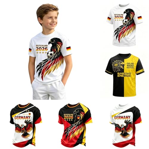 Deutschland Tshirt Kinder Wm Tshirt 2026 Deutschland Auswärts Fußball Trikot mit Adler Retro Fussball Fan Shirt Kurzarm Deutsche Flagge Fanartikel Sommer Germany T-Shirt