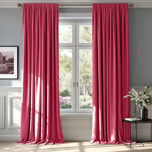 Image of MIULEE Berry Blackout Velvet Curtains Drapes 90 Inch Long 52 inchx90 inch Bedroom | Luxurious Bedroom Living Room Decor, Room Darkening, Thermal Insulated, Rod Pocket Design, Super Soft Fabric