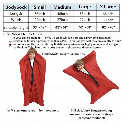 Image of Sensory Body Sock for Adults, X Large Compression Sack 30 * 68 inch, Soft Fabric with Strong Stitching and Snap Closures (Fresh Red)