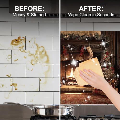 Image of Christmas Fireplace Backsplash Peel and Stick, 35.4x23.6 in