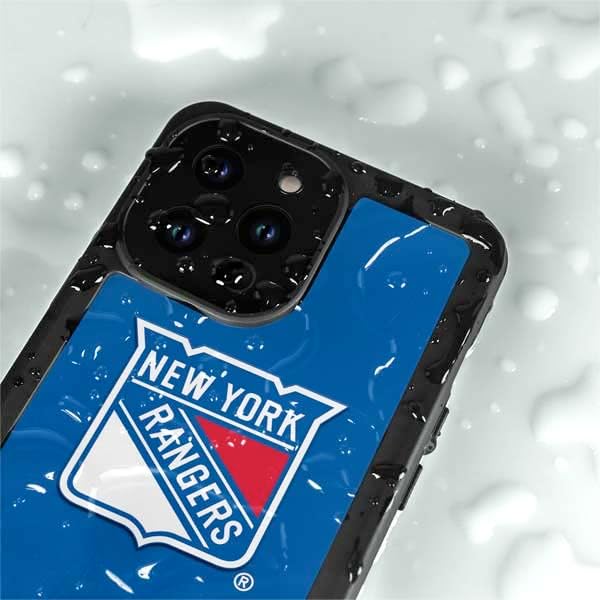Skinit Waterproof Phone Case Compatible with iPhone 14 Pro Max - Officially Licensed NHL New York Rangers Solid Background Design