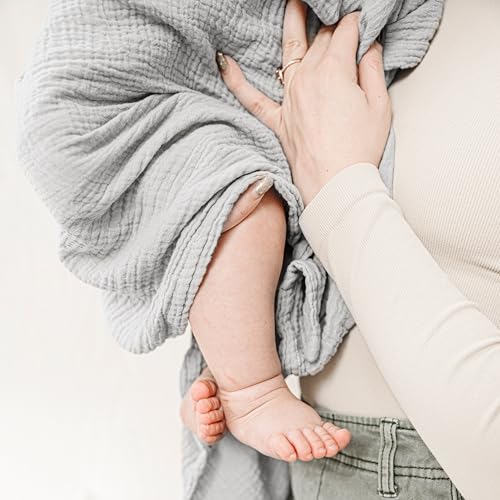 Konssy Muslin Swaddle Blankets for Boys Girls, 2 Pack Receiving Baby Blanket Large 47 x 47 inches, Soft Breathable Swaddling Wrap for Unisex Newborn (Navy, Grey)