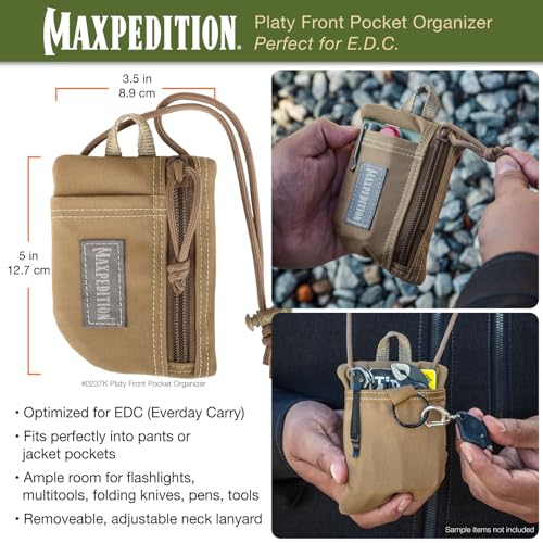 Image of MAXPEDITION Platy Pocket Organizer, Durable EDC Tool Pouch for Men, Neck Wallet with Paracord Lanyard, Holds Flashlight, Multitool, Pen, Notebook