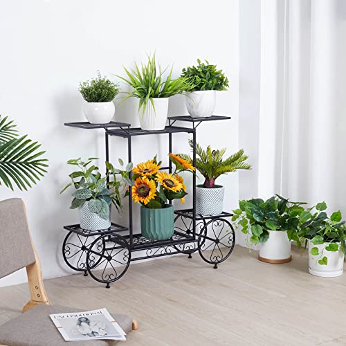 Unho Metal Plant Stand Indoor: 6 Tier Garden Cart Flower Planter Pot Holder Parisian Style Wrought Iron Display Shelf Rack Decorating Garden Home Patio Condo Porch #TOP1