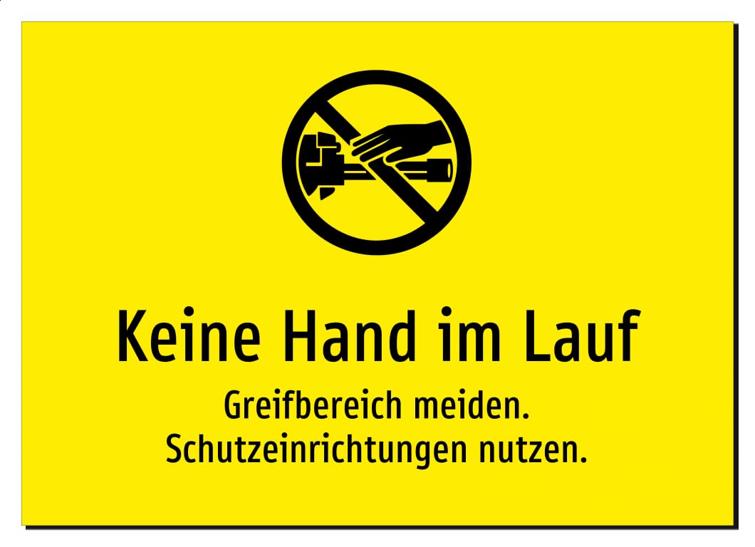 33520-DE-S-08 | Keine Hand im Lauf - Greifbereich meiden | Aluminiumschild A3, 420 x 297mm | mit Symbolgrafik und Text