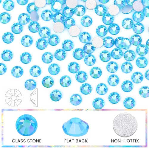 Image of Rhinestones Novani Rhinestones for Crafts Glass Crystals Nail rhinestones Flatback Nail Gems and Rhinestones for Nails Art Makeup Face Clothes Shoes Decoration DIY(SS20, 1440pcs, Aquamarine AB)