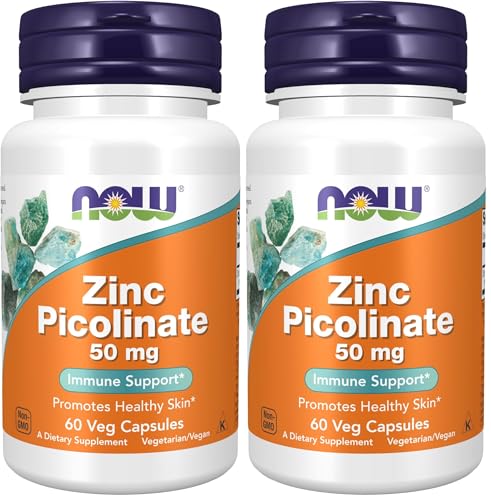 Image of NOW Supplements, Zinc Picolinate 50 mg, Supports Enzyme Functions*, Immune Support*, 60 Veg Capsules (Pack of 2)