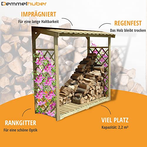DEMMELHUBER- Kaminholzregal außen mit Rankgitter imprägniert 2, 2 m³ Kaminholzspeicher 210 x 80 x 207cm Holzlager Kaminholzschrank Holzunterstand-2