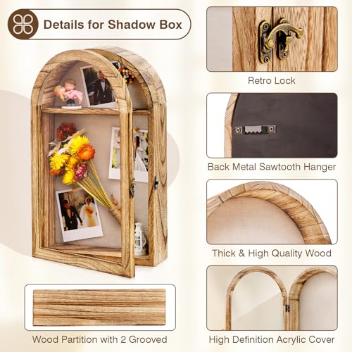 Image of DGWJSU Shadow Box Frame 10x16 Large Shadow Boxes Display Cases with Linen Back and Removable Shelves, Picture Frame Wedding Bouquet Memorabilia Medals Photos Memory Box for Keepsakes, Carbonized Brown