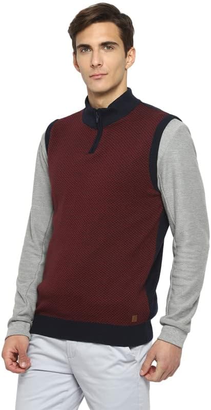 Turtle Men's Red and Navy Striped Collar Sweater