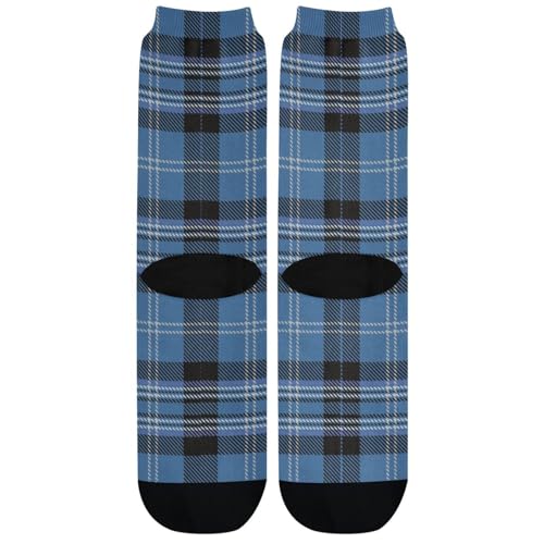 Blue Black Tartan Plaid Scottish women’s crew socks running 2 Pack lightweight wicking black socks for men (1-Pair)3