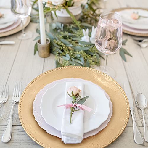 Maoname Foil Gold Charger Plates With Beaded, 13" Plate Chargers For Dinner Plate, Plastic Round Chargers For Table Setting, Set Of 6 #TOP4